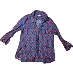 Charter Club Weekend Leaf Print Linen Button Down Shirt Size: M